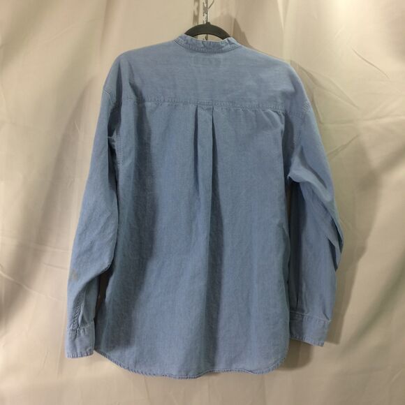 Munsingwear 90s Collarless Denim Shirt Claudio’s Clam Bar Logo Medium Singapore - Picture 3 of 6